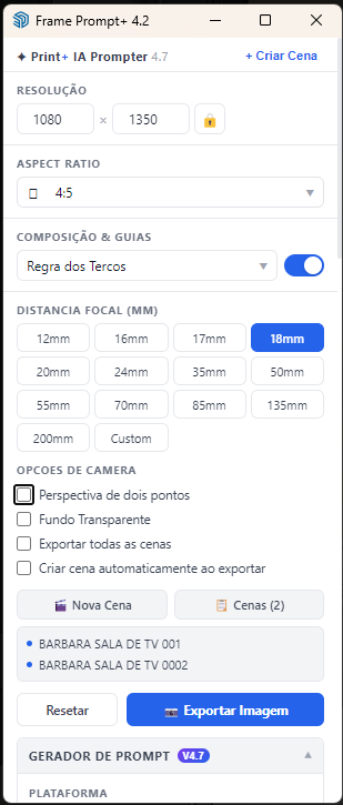 Painel principal do Frame Prompt+