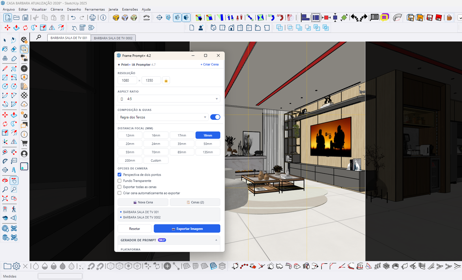 Frame Prompt+ aberto no SketchUp